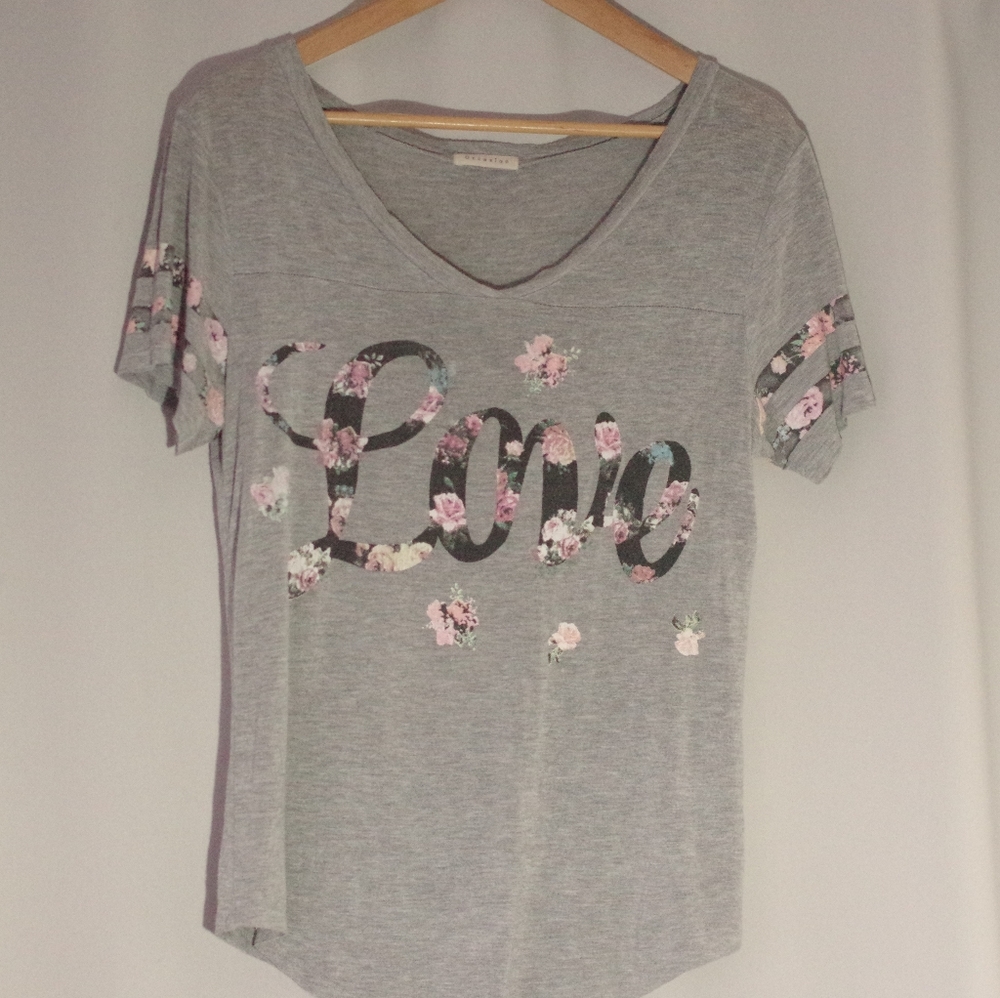 OCCASION Love Tee Shirt Floral Grey T-Shirt Top